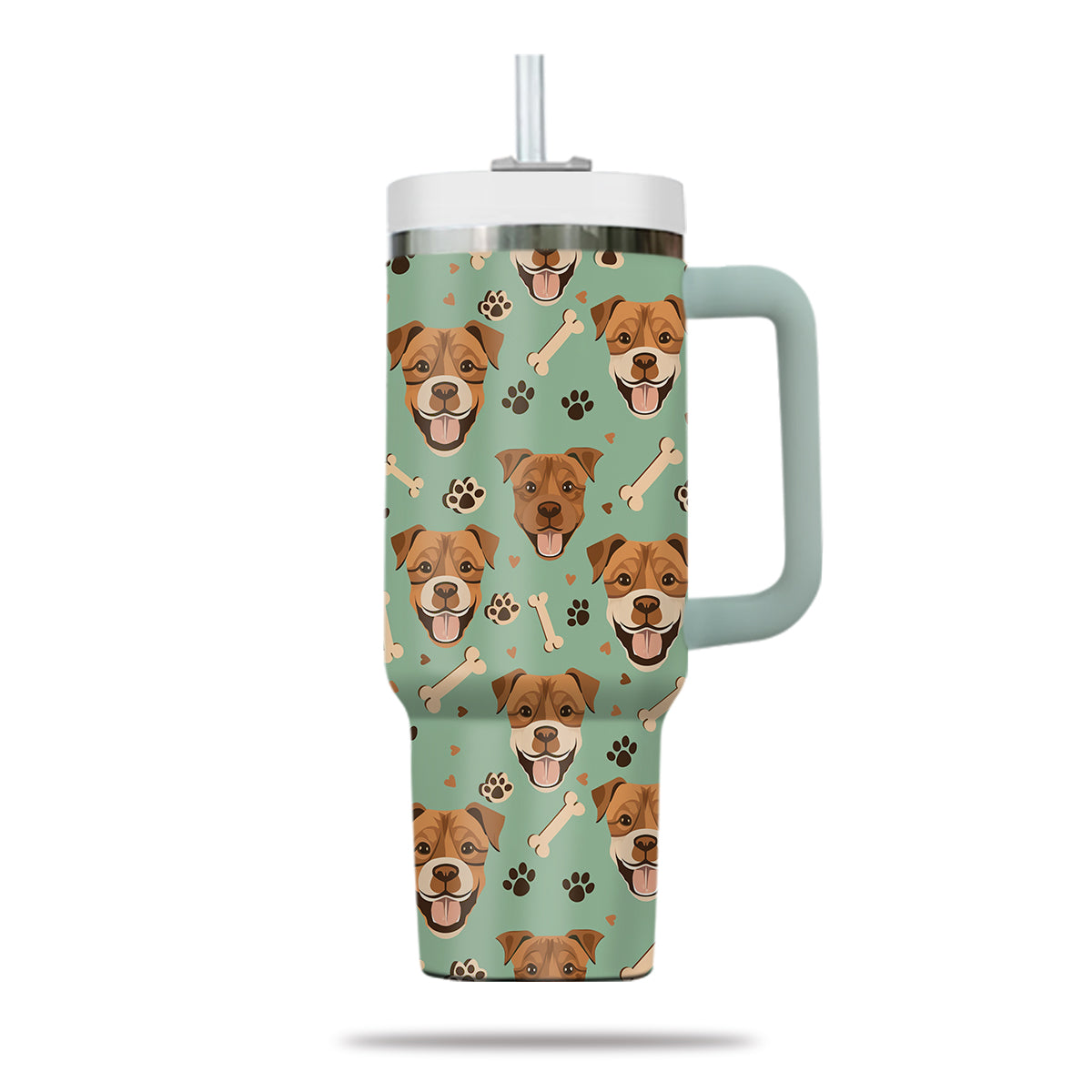 Cute Pitbull Tumbler 40oz With Handle, Pitbull Pattern 40oz Tumbler, Dog Paw Photo Tumbler with Straw, Dog Lover Tumbler, Stainless Steel Tumbler, Insulated Tumbler