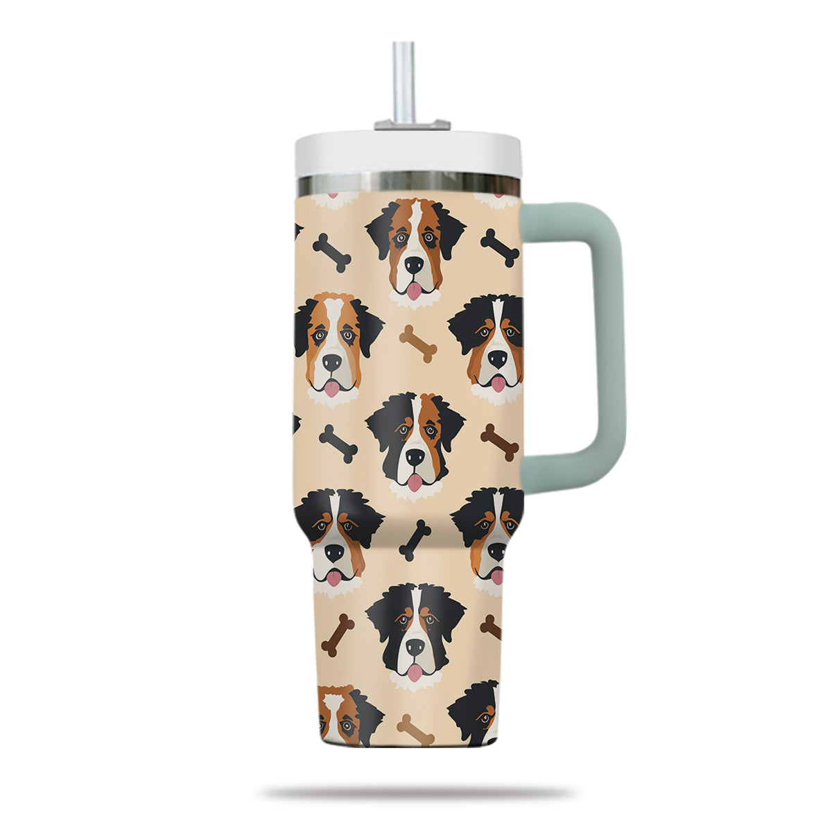 Cute St. Bernard Tumbler 40oz With Handle, St. Bernard Pattern 40oz Tumbler, Dog Paw Photo Tumbler with Straw, Dog Lover Tumbler, Stainless Steel Tumbler, Insulated Tumbler