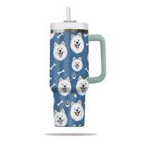 Thumbnail for Cute Samoyed Tumbler 40oz With Handle, Samoyed Pattern 40oz Tumbler, Dog Paw Photo Tumbler with Straw, Dog Lover Tumbler, Stainless Steel Tumbler, Insulated Tumbler 01