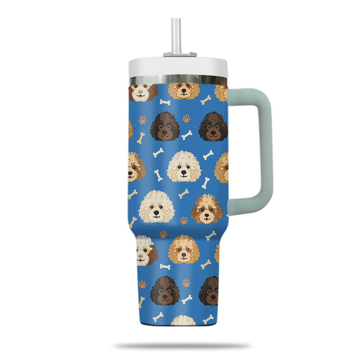 Cute Poodle Tumbler 40oz With Handle, Poodle Pattern 40oz Tumbler, Dog Paw Photo Tumbler with Straw, Dog Lover Tumbler, Stainless Steel Tumbler, Insulated Tumbler 01