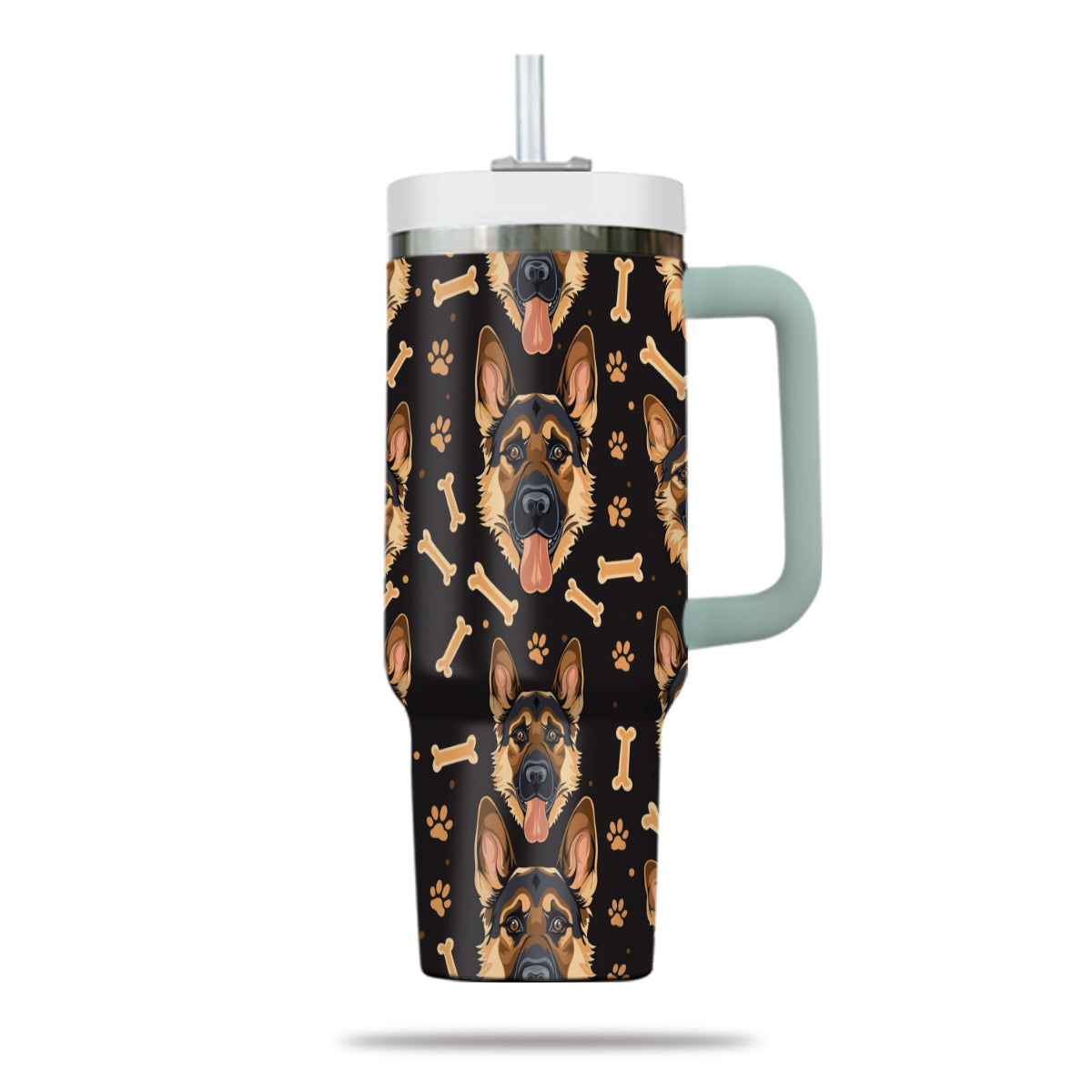 Cute German Shepherd Tumbler 40oz With Handle, German Shepherd Pattern 40oz Tumbler, Dog Paw Photo Tumbler with Straw, Dog Lover Tumbler, Stainless Steel Tumbler, Insulated Tumbler