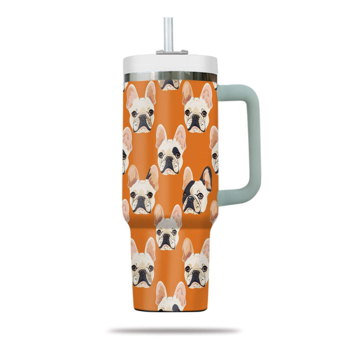 Cute French Bulldog Tumbler 40oz With Handle, French Bulldog Pattern 40oz Tumbler, Dog Paw Photo Tumbler with Straw, Dog Lover Tumbler, Stainless Steel Tumbler, Insulated Tumbler 03