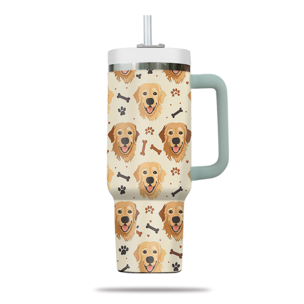 Cute Golden Retriever Tumbler 40oz With Handle, Golden Retriever Pattern 40oz Tumbler, Dog Paw Photo Tumbler with Straw, Dog Lover Tumbler, Stainless Steel Tumbler, Insulated Tumbler