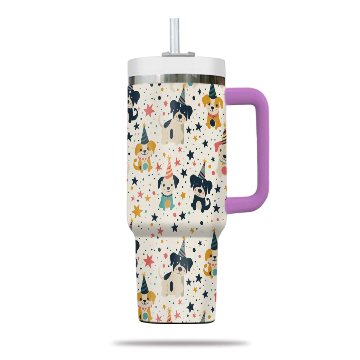 Cute Dog Tumbler 40oz With Handle, Dog Face Pattern 40oz Tumbler, Puppies Tumbler with Straw, Dog Lover Tumbler, Stainless Steel Tumbler, Insulated Tumbler 02