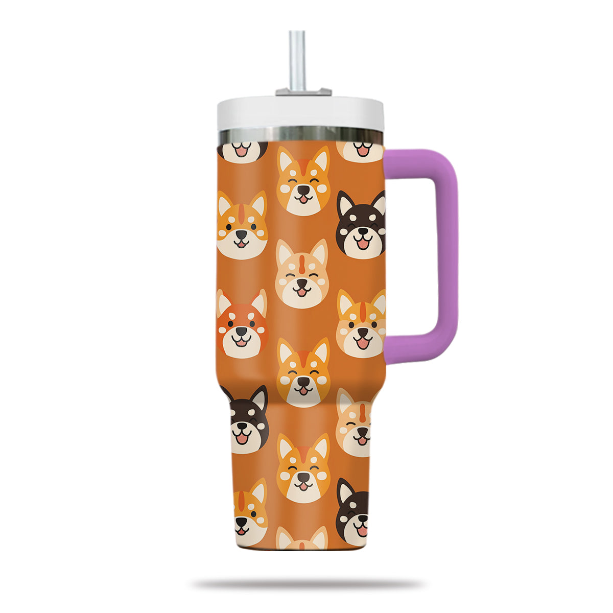 Cute Shiba Tumbler 40oz With Handle, Shiba Pattern 40oz Tumbler, Dog Paw Photo Tumbler with Straw, Dog Lover Tumbler, Stainless Steel Tumbler, Insulated Tumbler 02