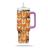 Thumbnail for Cute Shiba Tumbler 40oz With Handle, Shiba Pattern 40oz Tumbler, Dog Paw Photo Tumbler with Straw, Dog Lover Tumbler, Stainless Steel Tumbler, Insulated Tumbler 02