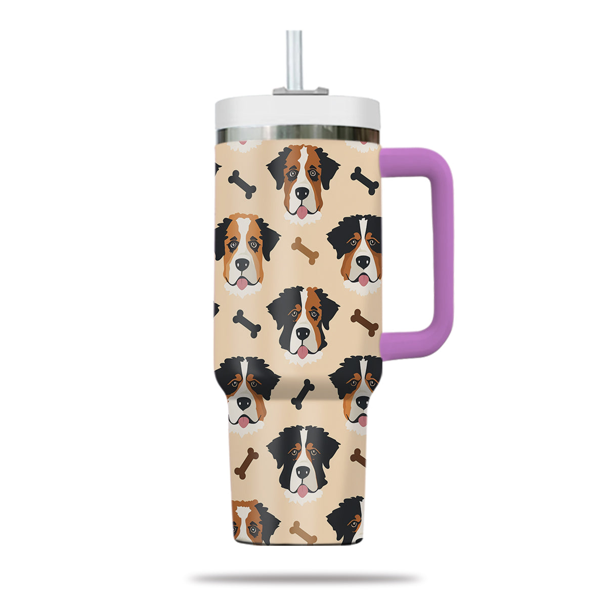 Cute St. Bernard Tumbler 40oz With Handle, St. Bernard Pattern 40oz Tumbler, Dog Paw Photo Tumbler with Straw, Dog Lover Tumbler, Stainless Steel Tumbler, Insulated Tumbler