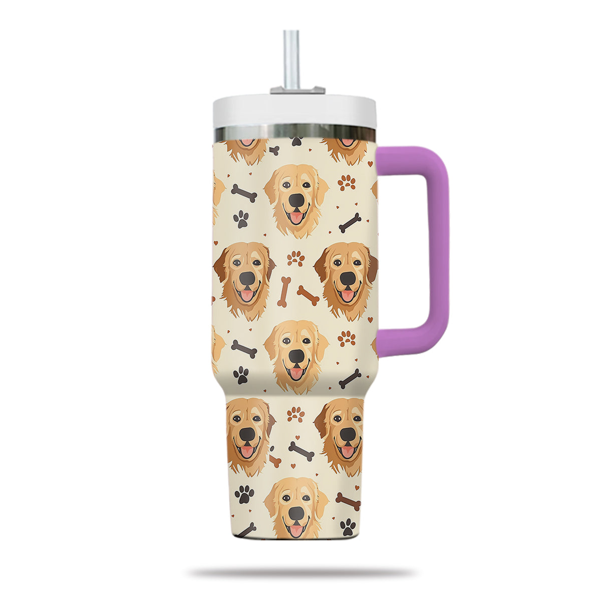 Cute Golden Retriever Tumbler 40oz With Handle, Golden Retriever Pattern 40oz Tumbler, Dog Paw Photo Tumbler with Straw, Dog Lover Tumbler, Stainless Steel Tumbler, Insulated Tumbler