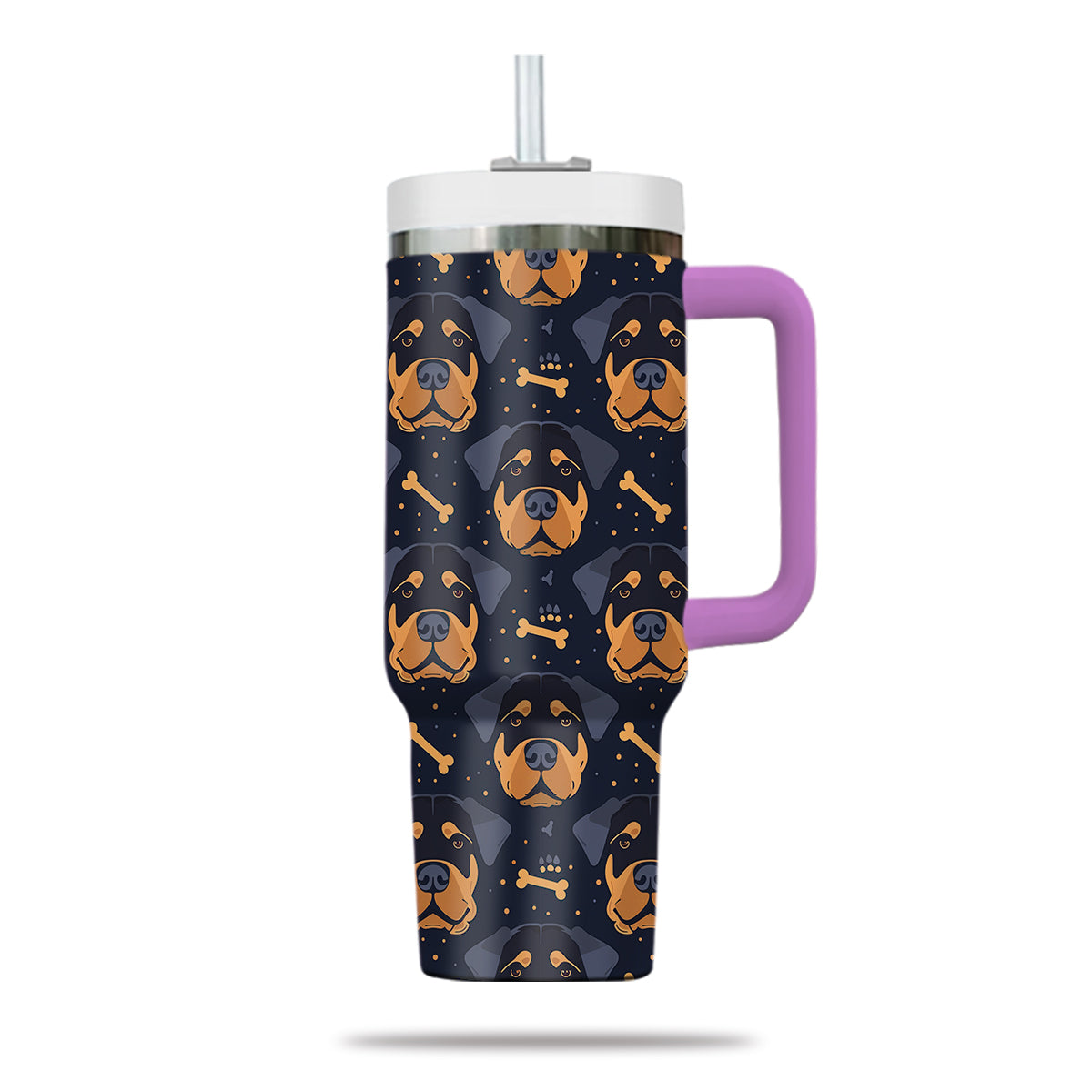 Cute Rottweiler Tumbler 40oz With Handle, Rottweiler Pattern 40oz Tumbler, Dog Paw Photo Tumbler with Straw, Dog Lover Tumbler, Stainless Steel Tumbler, Insulated Tumbler