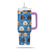 Thumbnail for Cute Poodle Tumbler 40oz With Handle, Poodle Pattern 40oz Tumbler, Dog Paw Photo Tumbler with Straw, Dog Lover Tumbler, Stainless Steel Tumbler, Insulated Tumbler 01