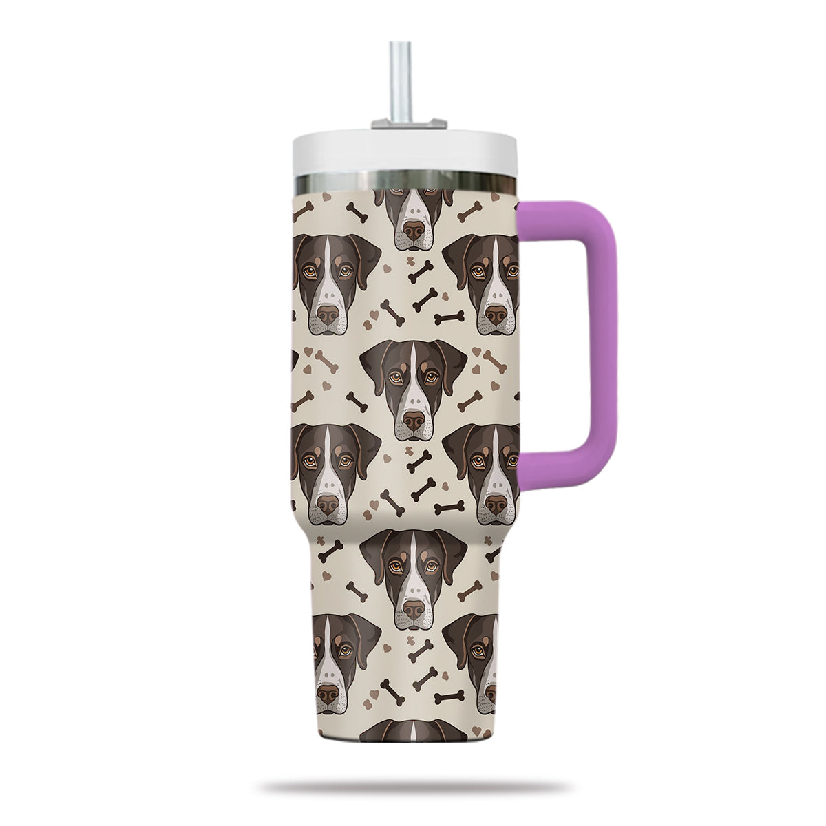 Cute German Shorthaired Pointer Tumbler 40oz With Handle, German Shorthaired Pointer Pattern 40oz Tumbler, Dog Paw Photo Tumbler with Straw, Dog Lover Tumbler, Stainless Steel Tumbler, Insulated Tumbler