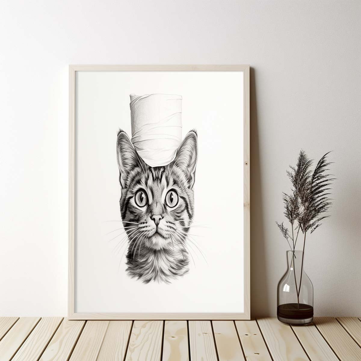 Cute Cat With Toilet Paper, Canvas Or Poster, Funny Cat Art, Bathroom Wall Decor, Home Decor, Bathroom Wall Art, Cat Wall Decor, Animal Decor, Pet Gift, Pet Illustration, Digital Download