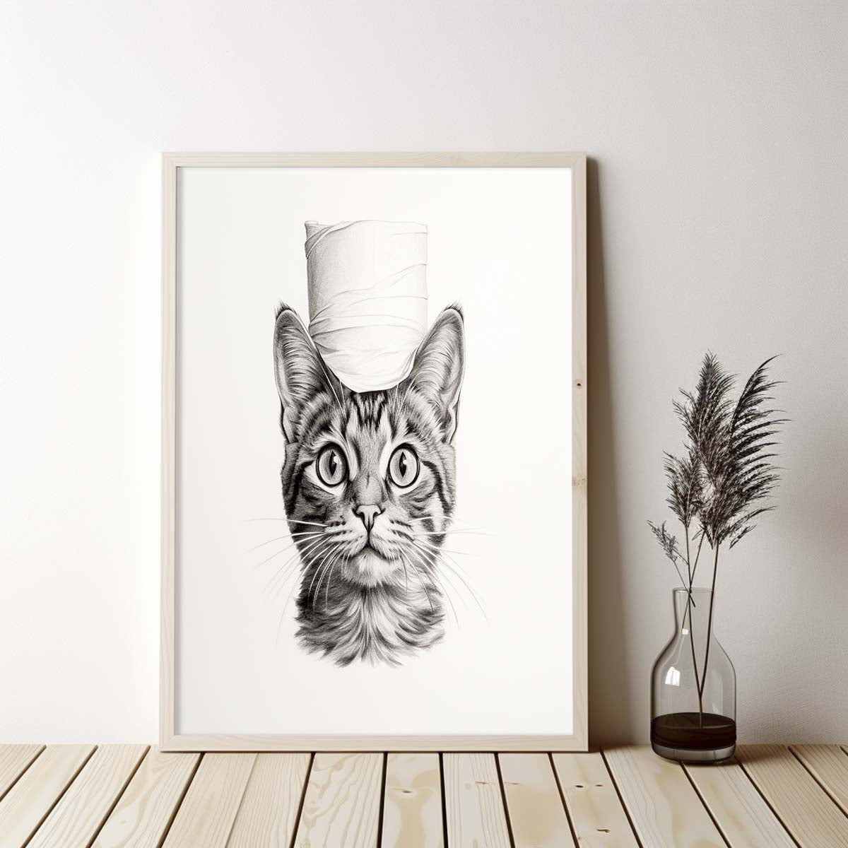 Cute Cat With Toilet Paper Canvas Art, Cat With Toilet Paper, Funny Cat Art, Bathroom Wall Decor, Home Decor, Bathroom Wall Art, Cat Wall Decor, Animal Decor, Pet Gift