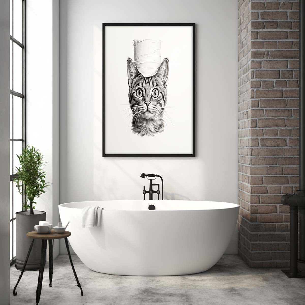 Cute Cat With Toilet Paper, Canvas Or Poster, Funny Cat Art, Bathroom Wall Decor, Home Decor, Bathroom Wall Art, Cat Wall Decor, Animal Decor, Pet Gift, Pet Illustration, Digital Download