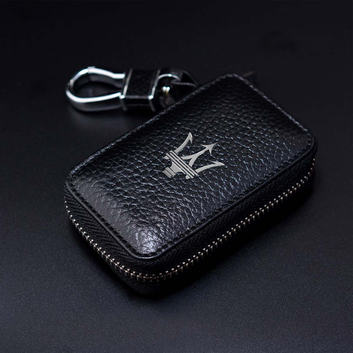 Car Key Cover, Custom For Your Cars, Genuine Leather Car Smart Key Chain Coin Holder Metal Hook and Keyring Wallet Zipper Bag, Car Accessories MS13989
