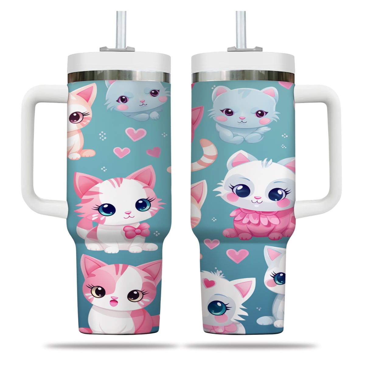 Cute Cat Tumbler 40oz With Handle, Cat Pattern 40oz Tumbler, Cat Lover Tumbler 40oz, Stainless Steel Tumbler, Insulated Tumbler 07