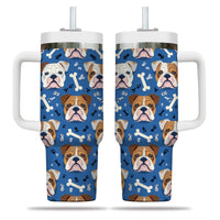 Thumbnail for Cute Bulldog Tumbler 40oz With Handle, Bulldog Pattern 40oz Tumbler, Dog Paw Photo Tumbler with Straw, Dog Lover Tumbler, Stainless Steel Tumbler, Insulated Tumbler