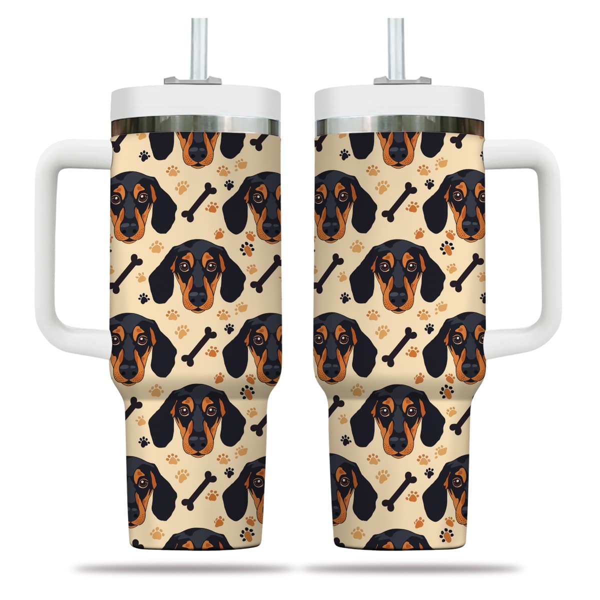 Cute Dachshund Tumbler 40oz With Handle, Dachshund Pattern 40oz Tumbler, Dog Paw Photo Tumbler with Straw, Dog Lover Tumbler, Stainless Steel Tumbler, Insulated Tumbler