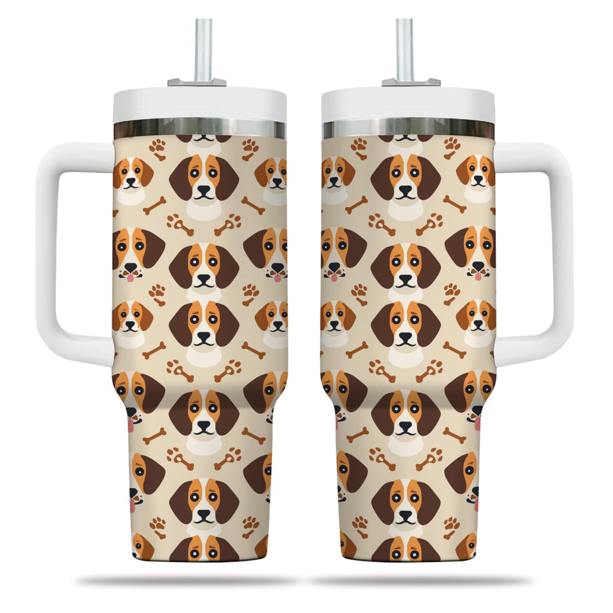 Cute Beagle Tumbler 40oz With Handle, Beagle Pattern 40oz Tumbler, Dog Paw Photo Tumbler with Straw, Dog Lover Tumbler, Stainless Steel Tumbler, Insulated Tumbler