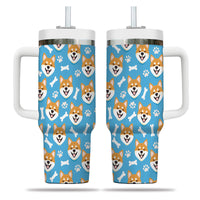 Thumbnail for Cute Shiba Tumbler 40oz With Handle, Shiba Pattern 40oz Tumbler, Dog Paw Photo Tumbler with Straw, Dog Lover Tumbler, Stainless Steel Tumbler, Insulated Tumbler 01