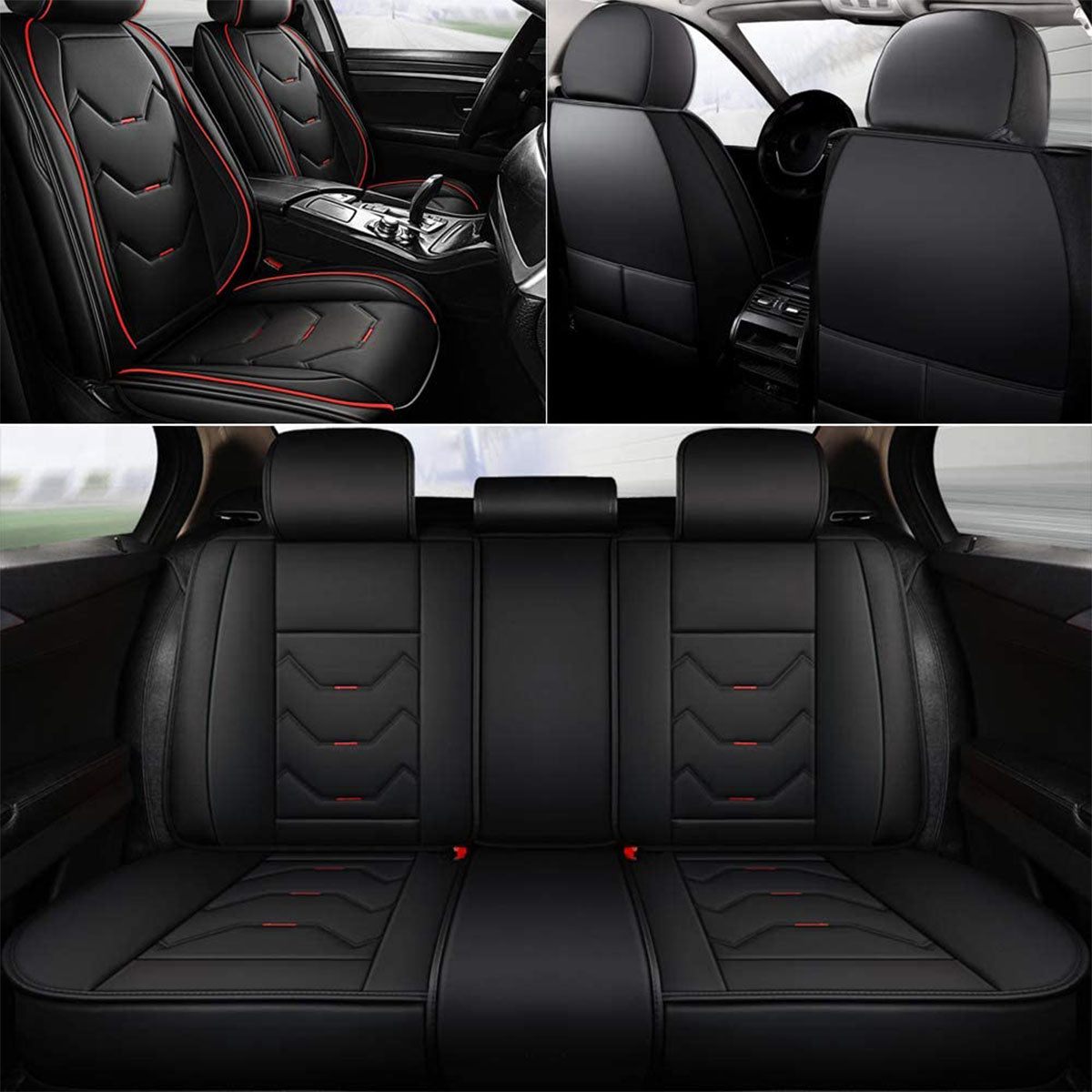 2 Leather Car Seat Covers 5 Seats Full Set, Custom for Fit Sedan SUV Truck Vans Leatherette Automotive Seat Cushion Protector Universal Fit