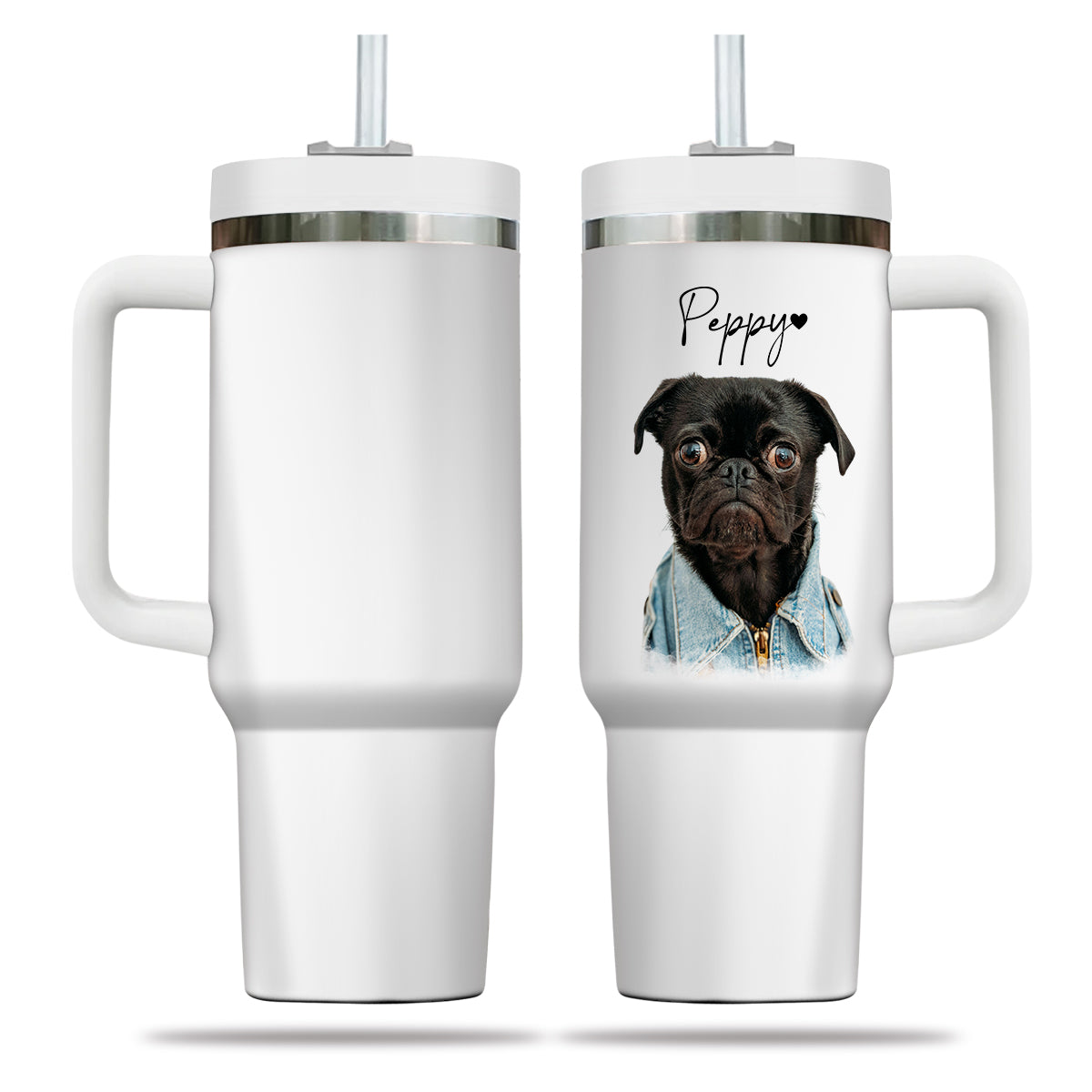 Custom Pet Photo Tumbler 40oz With Handle, Dog Photo Tumbler, Puppies Tumbler with Straw, Dog Lover Tumbler, Favorite Pet Tumbler, Stainless Steel Tumbler, Insulated Tumbler, Pet Photo Gift with Custom Pet Image 03