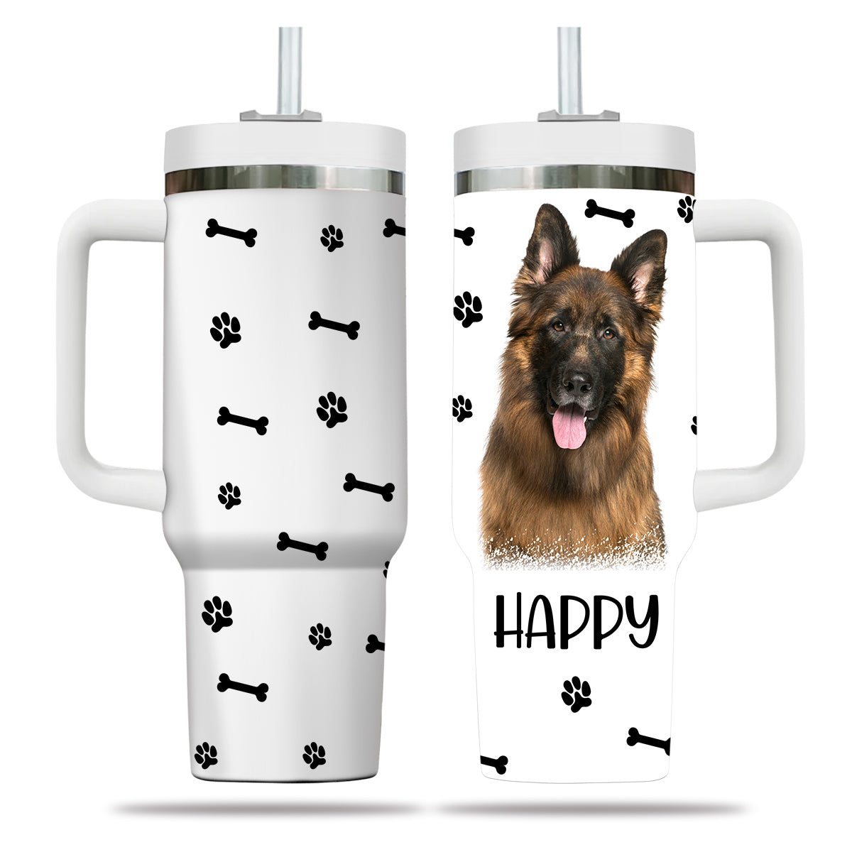 Custom Pet Photo Tumbler 40oz With Handle, Watercolor Pet Portrait From Photo Tumbler,  Personalized Dog Face Photo Tumbler with Straw, Dog Lover Tumbler, Stainless Steel Tumbler, Insulated Tumbler 15