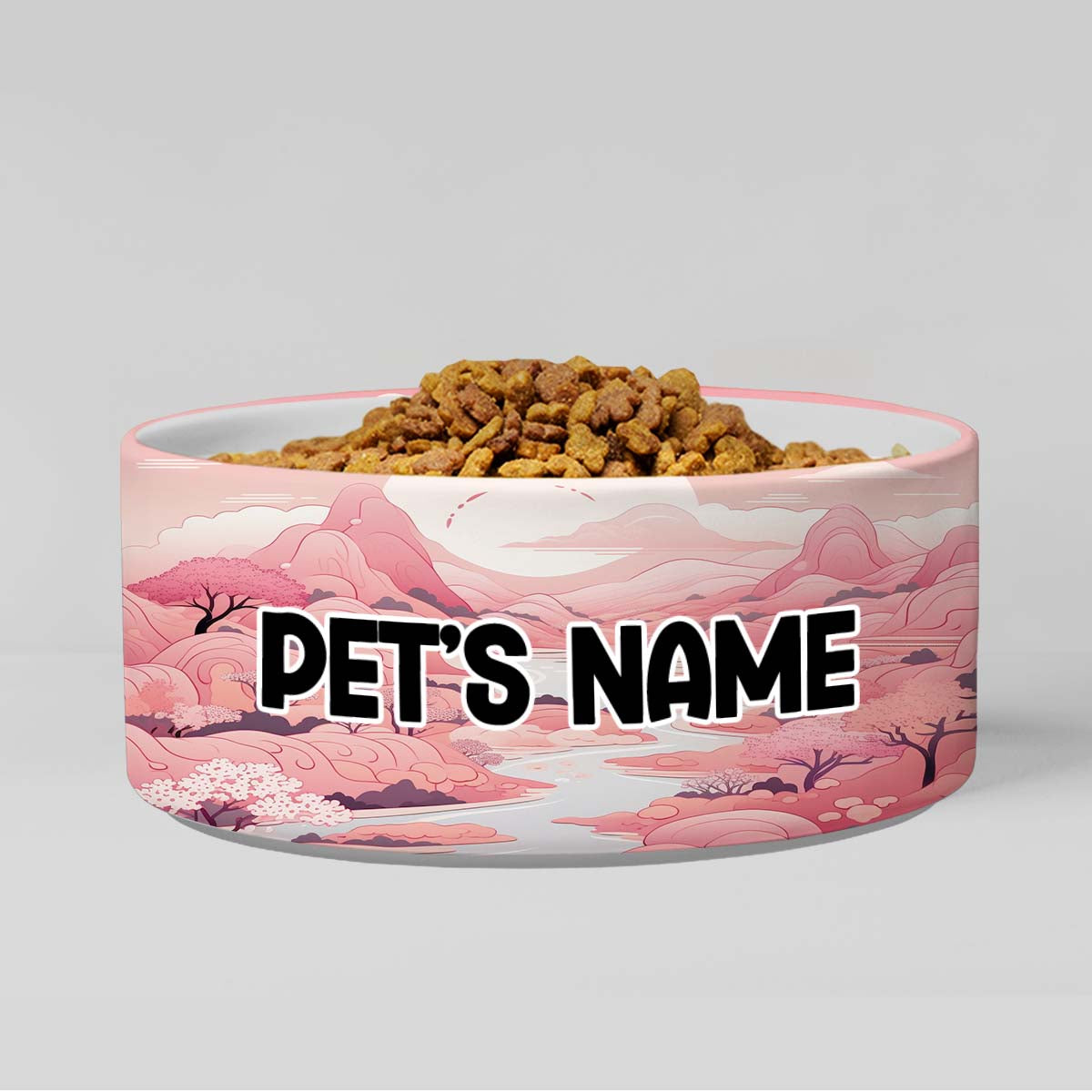 Personalized Dog Pet Cat Bowls, Pink and White Chinoiserie Custom Pet Bowls for Dogs and Cats, Eclectic Modern Spotted Dishes With Name, Ceramic Custom Cute Dog Bowls, Designer Large and Small Dog Cat Pet Bowls Dish, Gift for Pet