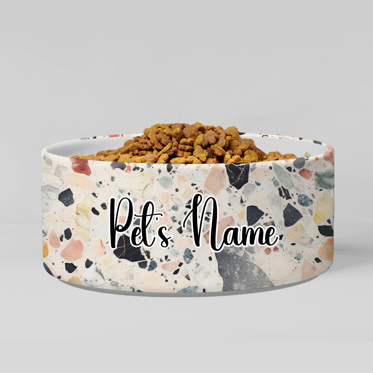Personalized Dog Pet Cat Bowls, Boho Chic Terrazzo 01 Personalized Pet Bowls for Dogs and Cats, Eclectic Modern Spotted Dishes With Name, Ceramic Custom Cute Dog Bowls, Designer Large and Small Dog Cat Pet Bowls Dish, Gift for Pet