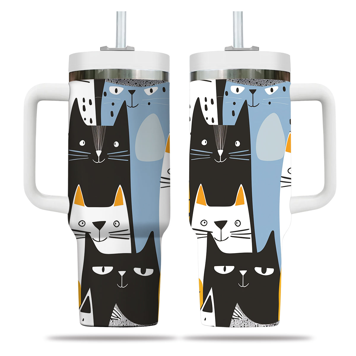 Cute Cat Tumbler 40oz With Handle, Cat Pattern 40oz Tumbler, Cat Lover Tumbler 40oz, Stainless Steel Tumbler, Insulated Tumbler 30