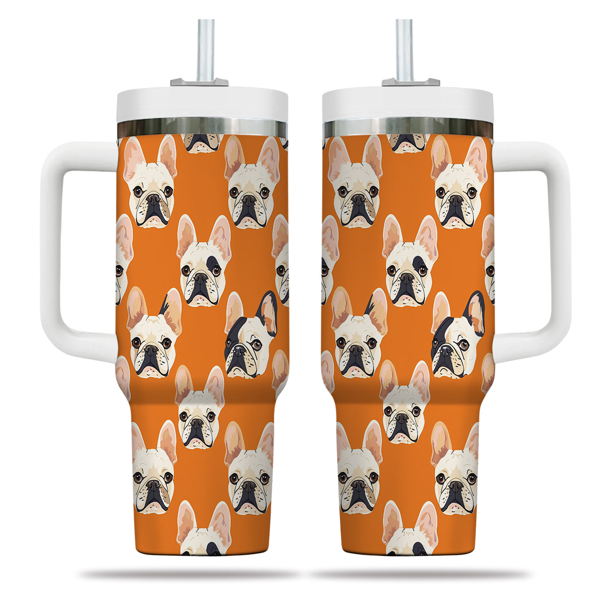 Cute French Bulldog Tumbler 40oz With Handle, French Bulldog Pattern 40oz Tumbler, Dog Paw Photo Tumbler with Straw, Dog Lover Tumbler, Stainless Steel Tumbler, Insulated Tumbler 03