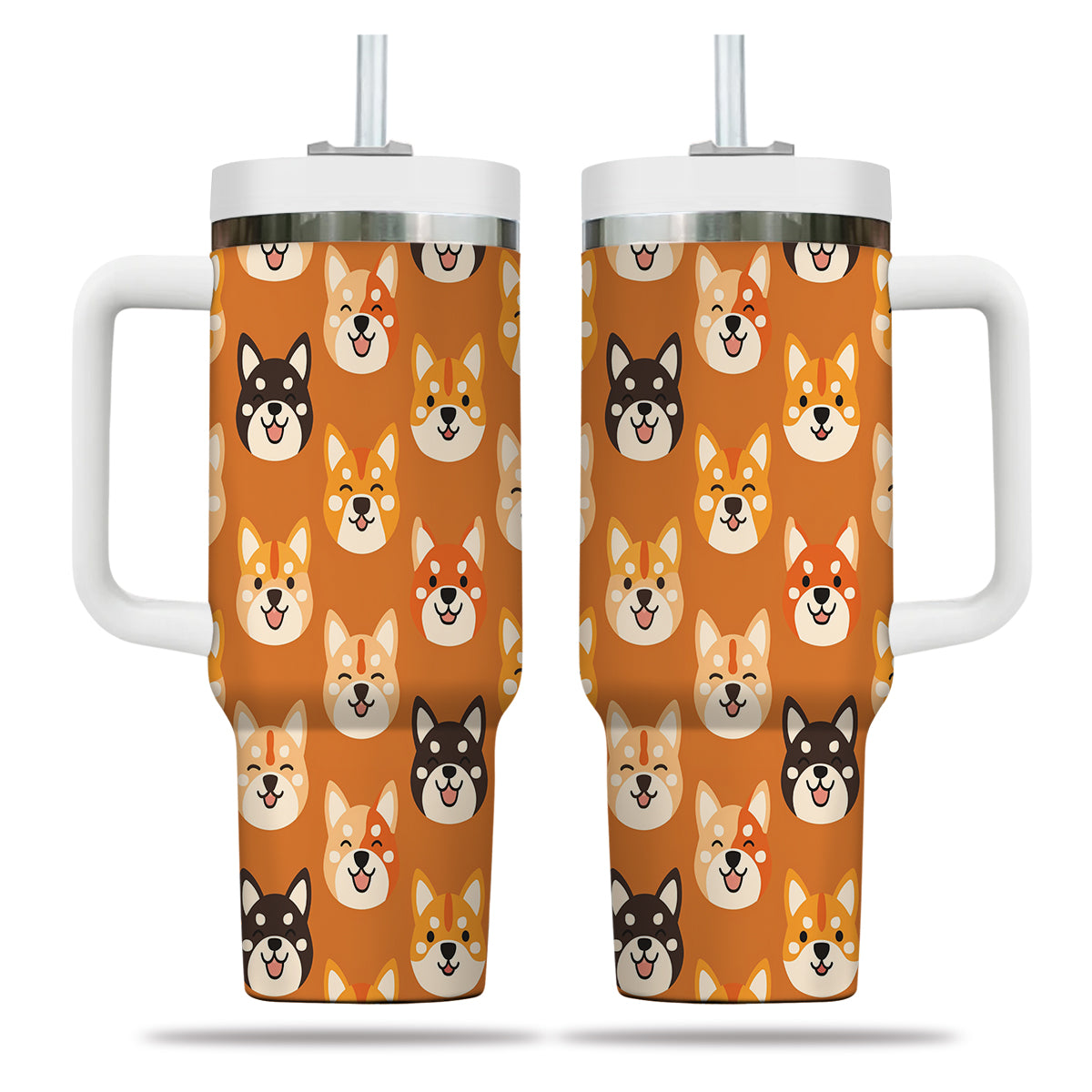 Cute Shiba Tumbler 40oz With Handle, Shiba Pattern 40oz Tumbler, Dog Paw Photo Tumbler with Straw, Dog Lover Tumbler, Stainless Steel Tumbler, Insulated Tumbler 02