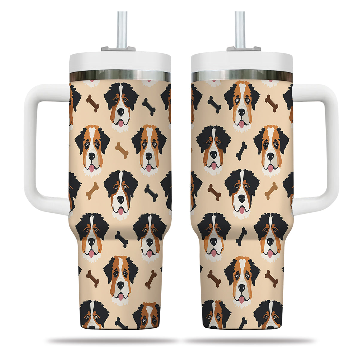 Cute St. Bernard Tumbler 40oz With Handle, St. Bernard Pattern 40oz Tumbler, Dog Paw Photo Tumbler with Straw, Dog Lover Tumbler, Stainless Steel Tumbler, Insulated Tumbler