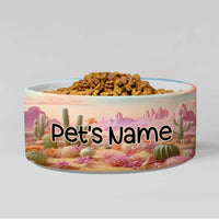 Thumbnail for Personalized Dog Pet Cat Bowls, Pink Western Desert Mountains Custom Pet Bowls for Dogs and Cats, Eclectic Modern Spotted Dishes With Name, Ceramic Custom Cute Dog Bowls, Designer Large and Small Dog Cat Pet Bowls Dish, Gift for Pet