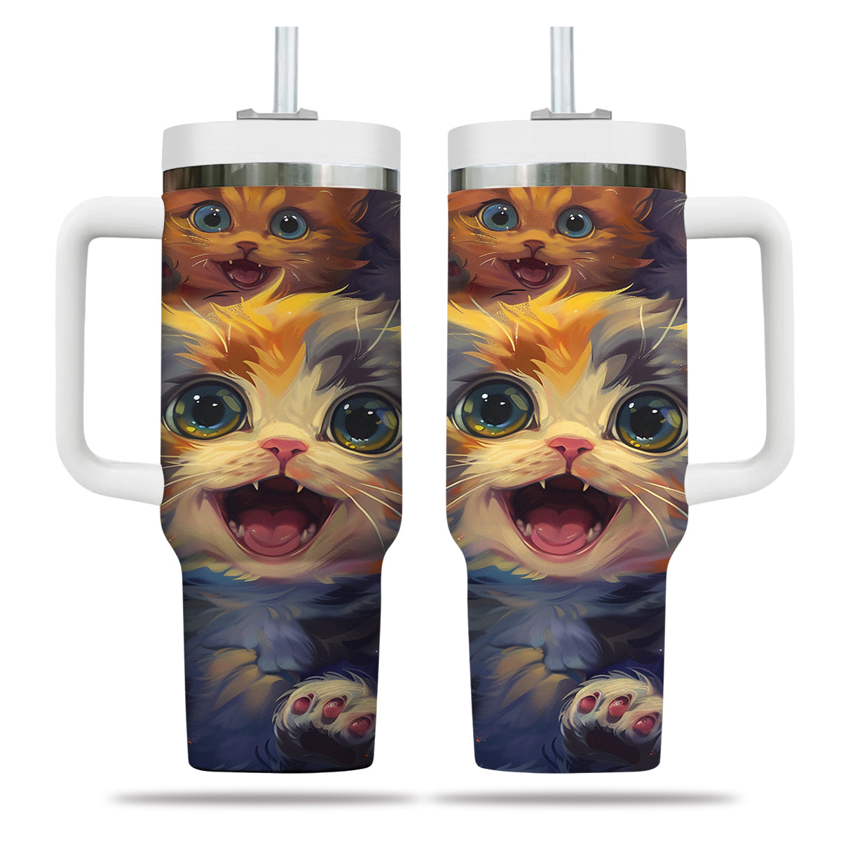 Cute Cat Tumbler 40oz With Handle, Cat Pattern 40oz Tumbler, Cat Lover Tumbler 40oz, Stainless Steel Tumbler, Insulated Tumbler 22