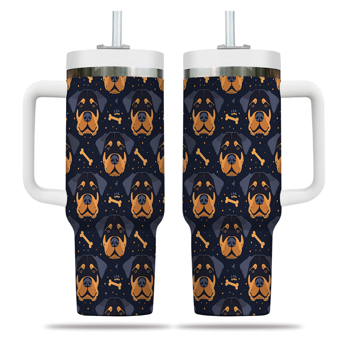 Cute Rottweiler Tumbler 40oz With Handle, Rottweiler Pattern 40oz Tumbler, Dog Paw Photo Tumbler with Straw, Dog Lover Tumbler, Stainless Steel Tumbler, Insulated Tumbler