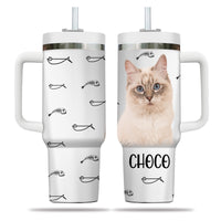 Thumbnail for Custom Pet Photo Tumbler 40oz With Handle, Watercolor Pet Portrait From Photo Tumbler,  Personalized Cat Face Photo Tumbler with Straw, Cat Lover Tumbler, Stainless Steel Tumbler, Insulated Tumbler 16