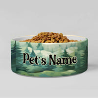 Thumbnail for Personalized Dog Pet Cat Bowls, Alaskan Mountain Forest Trees Custom Pet Bowls for Dogs and Cats, Eclectic Modern Spotted Dishes With Name, Ceramic Custom Cute Dog Bowls, Designer Large and Small Dog Cat Pet Bowls Dish, Gift for Pet
