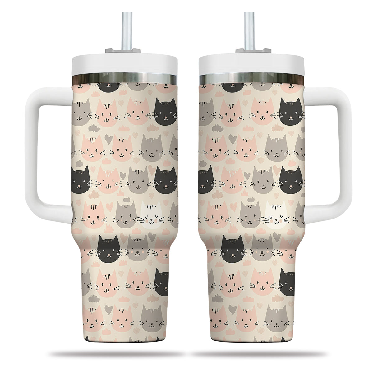 Cute Cat Tumbler 40oz With Handle, Cat Pattern 40oz Tumbler, Cat Lover Tumbler 40oz, Stainless Steel Tumbler, Insulated Tumbler 11