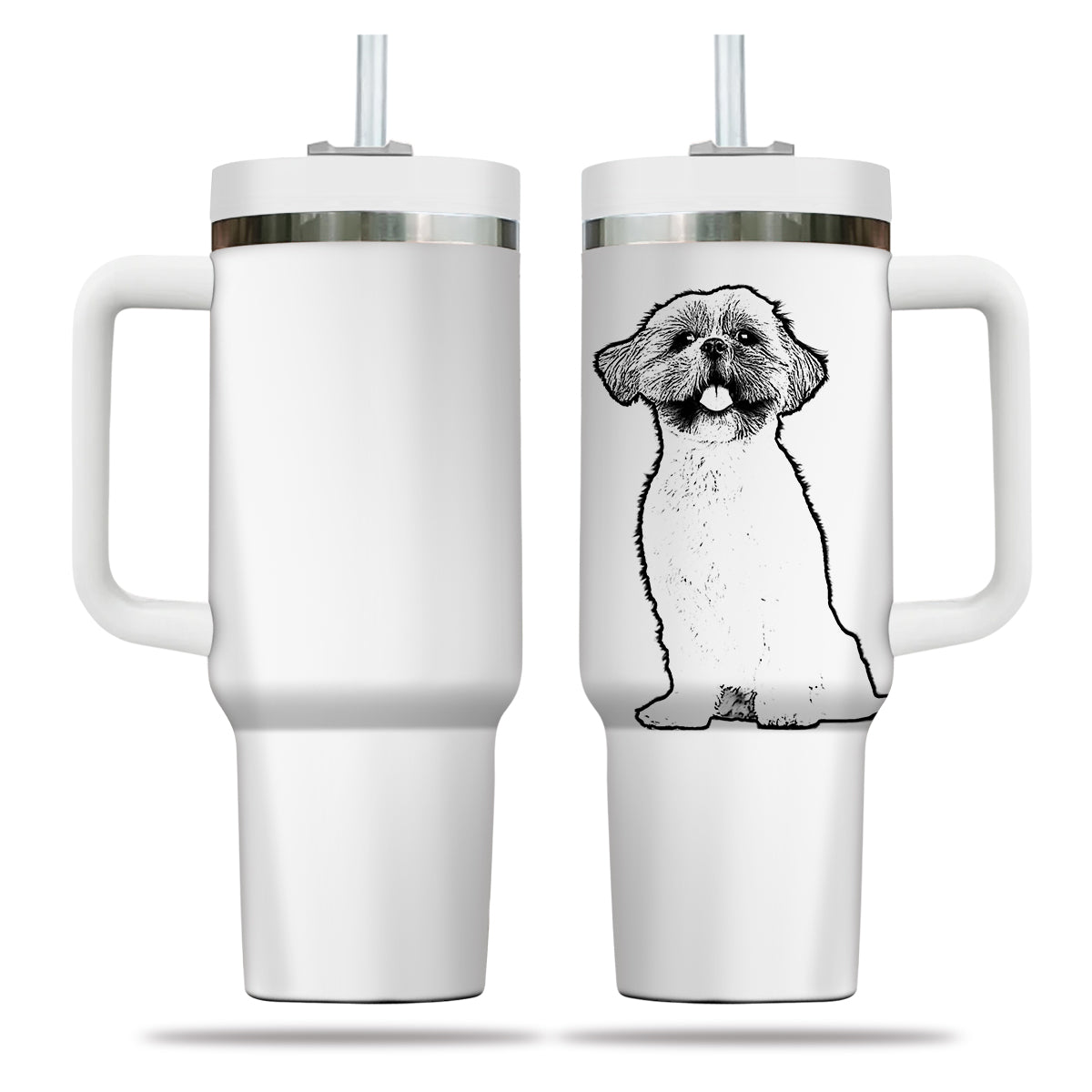 Custom Pet Photo Tumbler 40oz With Handle, Line Drawing Photo Tumbler, Line Art, Puppies Tumbler with Straw, Dog Lover Tumbler, Stainless Steel Tumbler, Insulated Tumbler, Pet Photo Gift with Custom Pet Image, Custom Pet Art, Pet Drawing 12