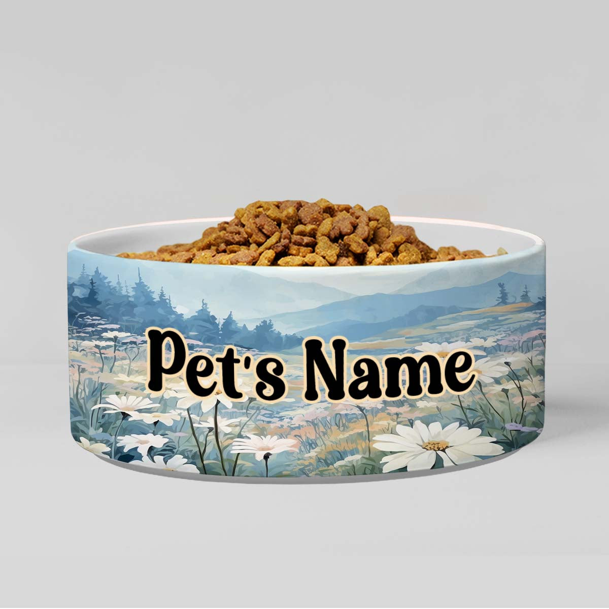 Personalized Dog Pet Cat Bowls, Boho Mountains & Wildflowers Custom Pet Bowls for Dogs and Cats, Eclectic Modern Spotted Dishes With Name, Ceramic Custom Cute Dog Bowls, Designer Large and Small Dog Cat Pet Bowls Dish, Gift for Pet