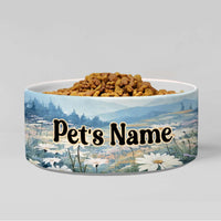 Thumbnail for Personalized Dog Pet Cat Bowls, Boho Mountains & Wildflowers Custom Pet Bowls for Dogs and Cats, Eclectic Modern Spotted Dishes With Name, Ceramic Custom Cute Dog Bowls, Designer Large and Small Dog Cat Pet Bowls Dish, Gift for Pet