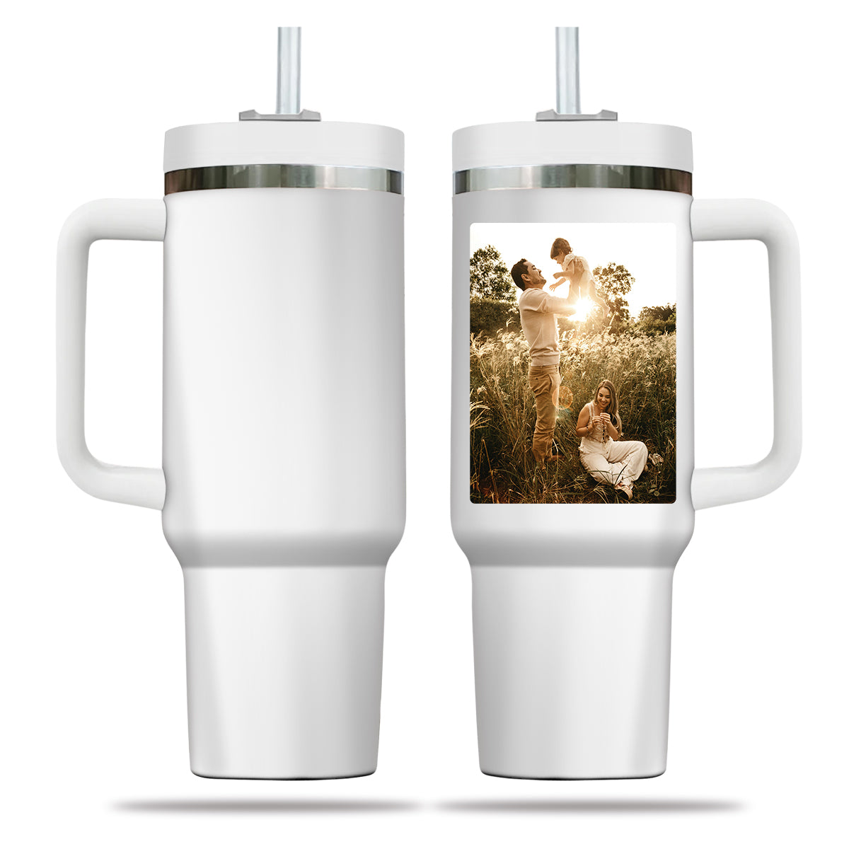 Custom 40oz Tumbler with Photo, Family Photo Tumbler 40oz With Handle, Personalized Photo Gift, Gift for Mother, Gift for Grandma, Stainless Steel Tumbler, Insulated Tumbler 01