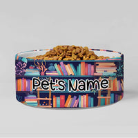 Thumbnail for Personalized Dog Pet Cat Bowls, Teal Boho Book Lovers Library Custom Pet Bowls for Dogs and Cats, Eclectic Modern Spotted Dishes With Name, Ceramic Custom Cute Dog Bowls, Designer Large and Small Dog Cat Pet Bowls Dish, Gift for Pet
