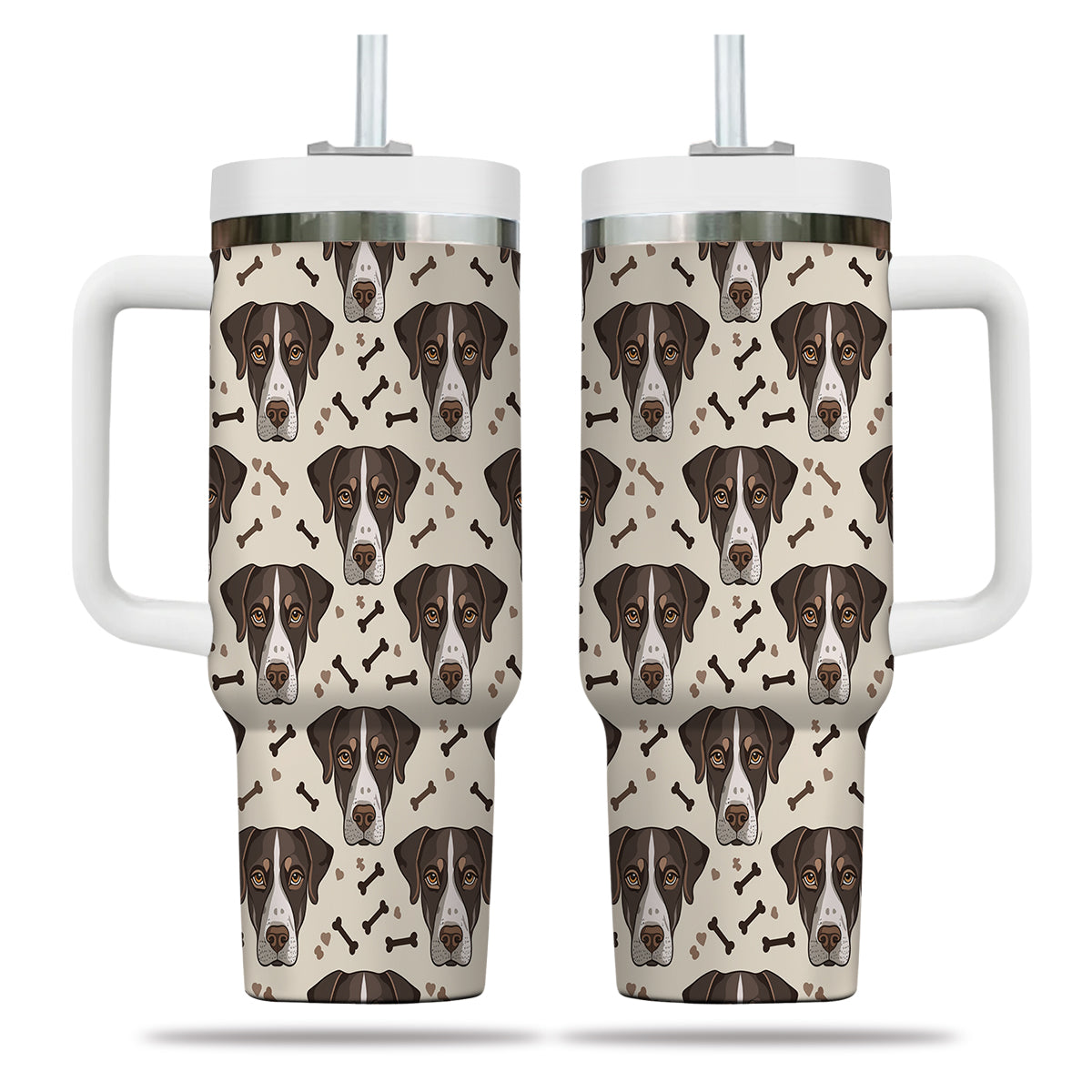 Cute German Shorthaired Pointer Tumbler 40oz With Handle, German Shorthaired Pointer Pattern 40oz Tumbler, Dog Paw Photo Tumbler with Straw, Dog Lover Tumbler, Stainless Steel Tumbler, Insulated Tumbler