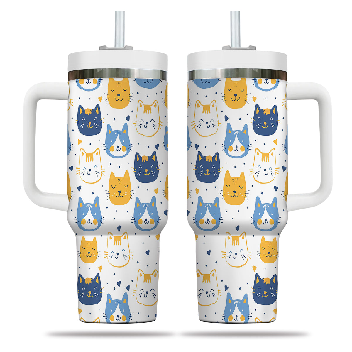 Cute Cat Tumbler 40oz With Handle, Cat Pattern 40oz Tumbler, Cat Lover Tumbler 40oz, Stainless Steel Tumbler, Insulated Tumbler 17