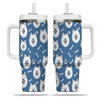 Thumbnail for Cute Samoyed Tumbler 40oz With Handle, Samoyed Pattern 40oz Tumbler, Dog Paw Photo Tumbler with Straw, Dog Lover Tumbler, Stainless Steel Tumbler, Insulated Tumbler 01