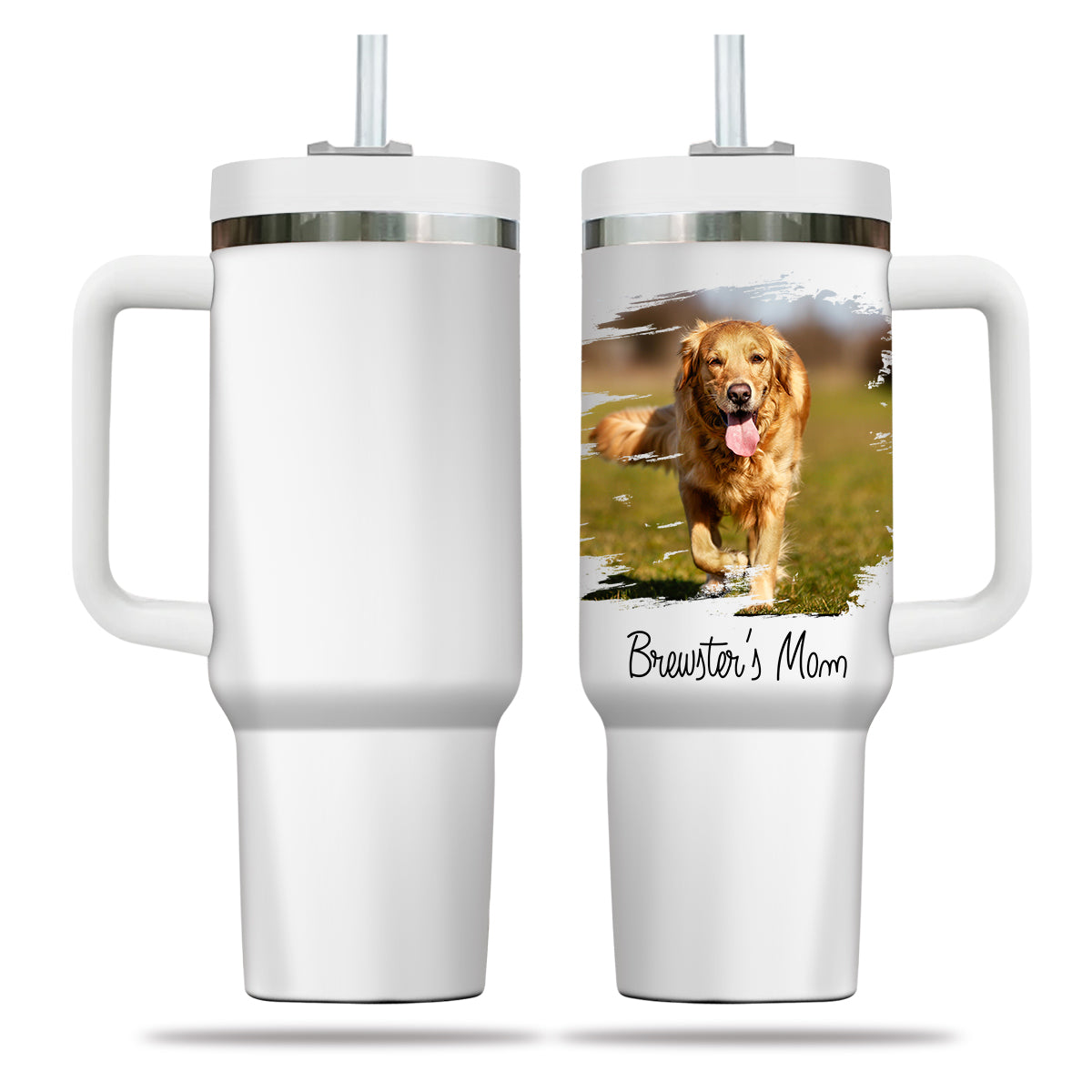 Custom Pet Photo Tumbler 40oz With Handle, Dog Photo Tumbler, Puppies Tumbler with Straw, Dog Lover Tumbler, Favorite Pet Tumbler, Stainless Steel Tumbler, Insulated Tumbler, Pet Photo Gift with Custom Pet Image 02