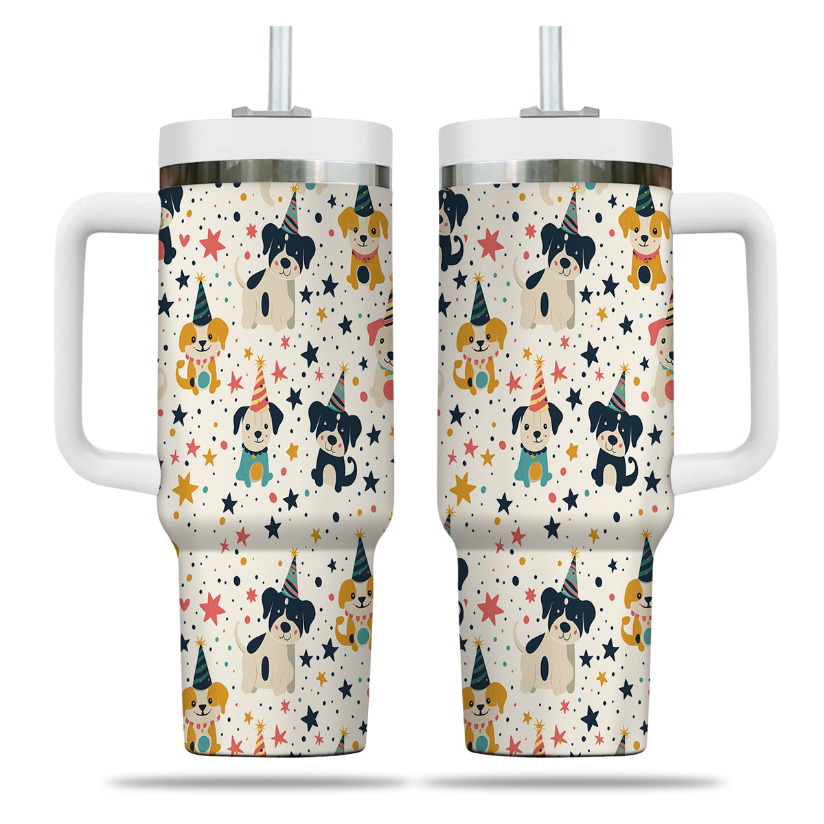 Cute Dog Tumbler 40oz With Handle, Dog Face Pattern 40oz Tumbler, Puppies Tumbler with Straw, Dog Lover Tumbler, Stainless Steel Tumbler, Insulated Tumbler 02