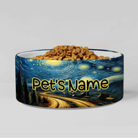 Thumbnail for Personalized Dog Pet Cat Bowls, Starry Night Vincent Van Gogh Custom Pet Bowls for Dogs and Cats, Eclectic Modern Spotted Dishes With Name, Ceramic Custom Cute Dog Bowls, Designer Large and Small Dog Cat Pet Bowls Dish, Gift for Pet